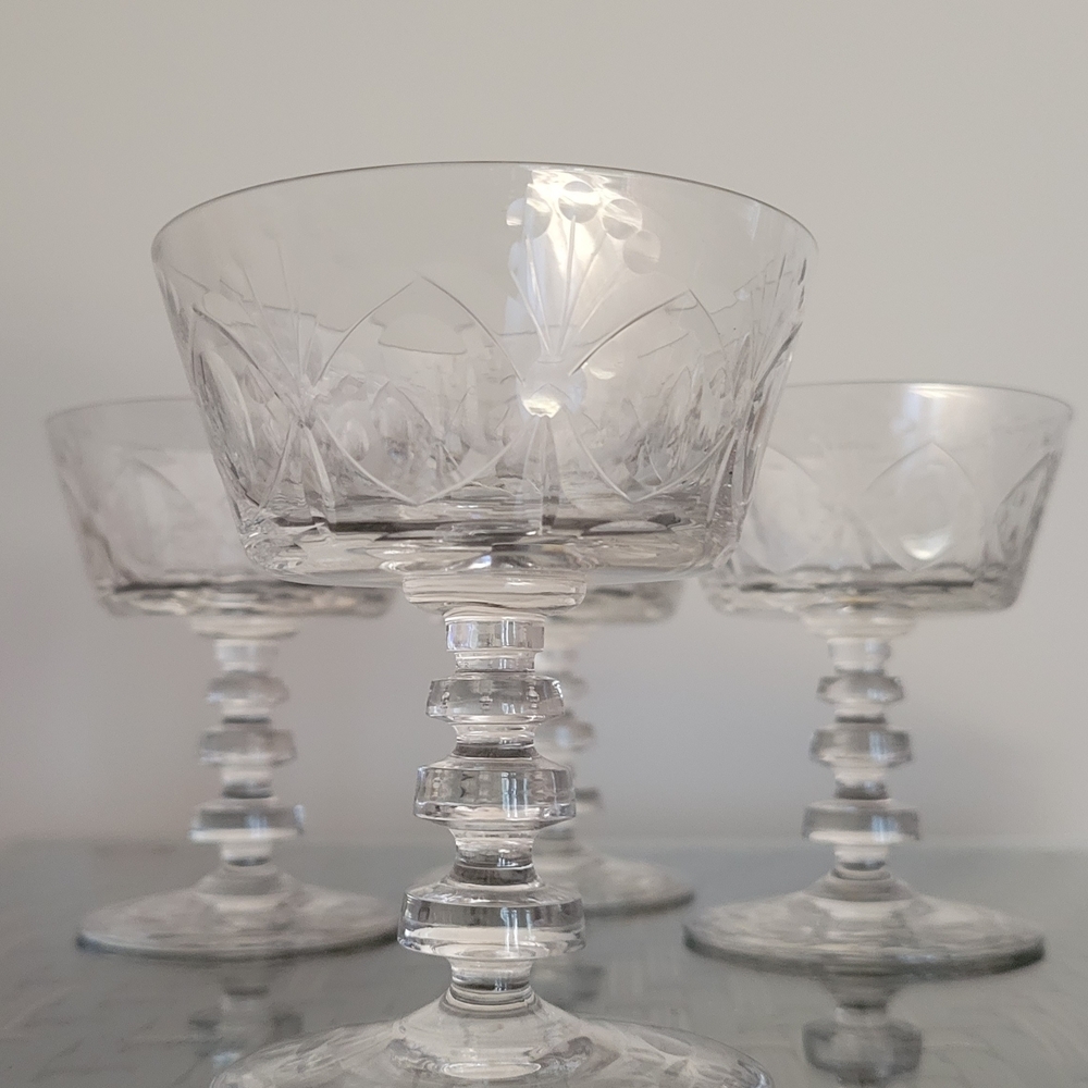 Rock Sharpe-(4) "Viceroy" etched Sherbert glasses - Picture 5 of 5